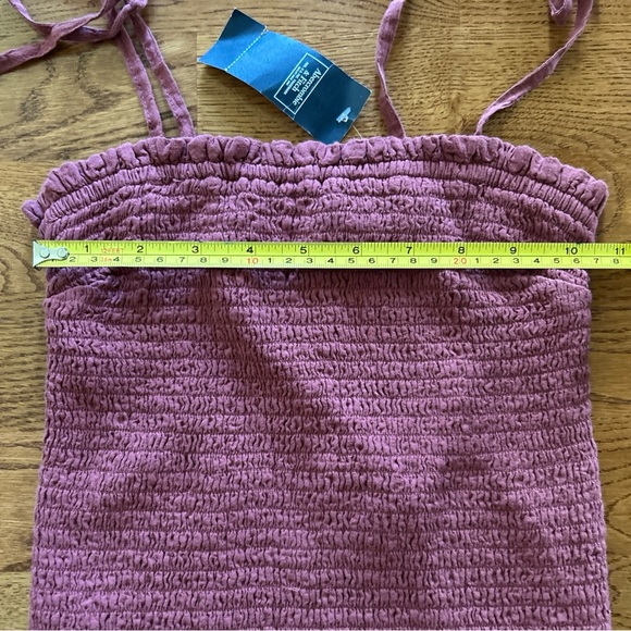 Abercrombie Tank Top Women XS Crop Smocked Ivory Cami Tube Tie Dusty Red Pink - Picture 5 of 5